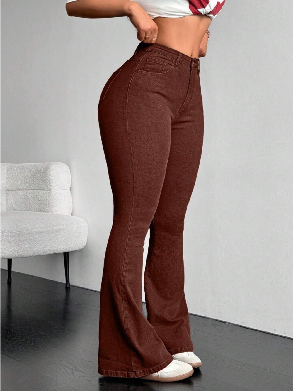 SHEIN Dark Brown High Waist Flare Jeans